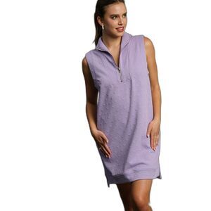 Umgee Lavender Heart Knit Jacquard Sleeveless Half-Zip Mini Dress Small